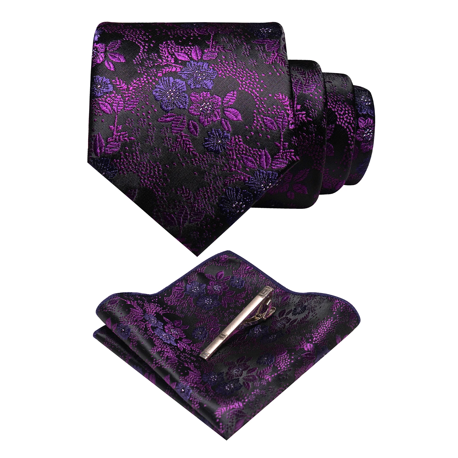 JEMYGINS Floral Silk Men Tie Pocket Square Tie Clip Sets Wedding Party Necktie Men Accessories High Quality Gravata