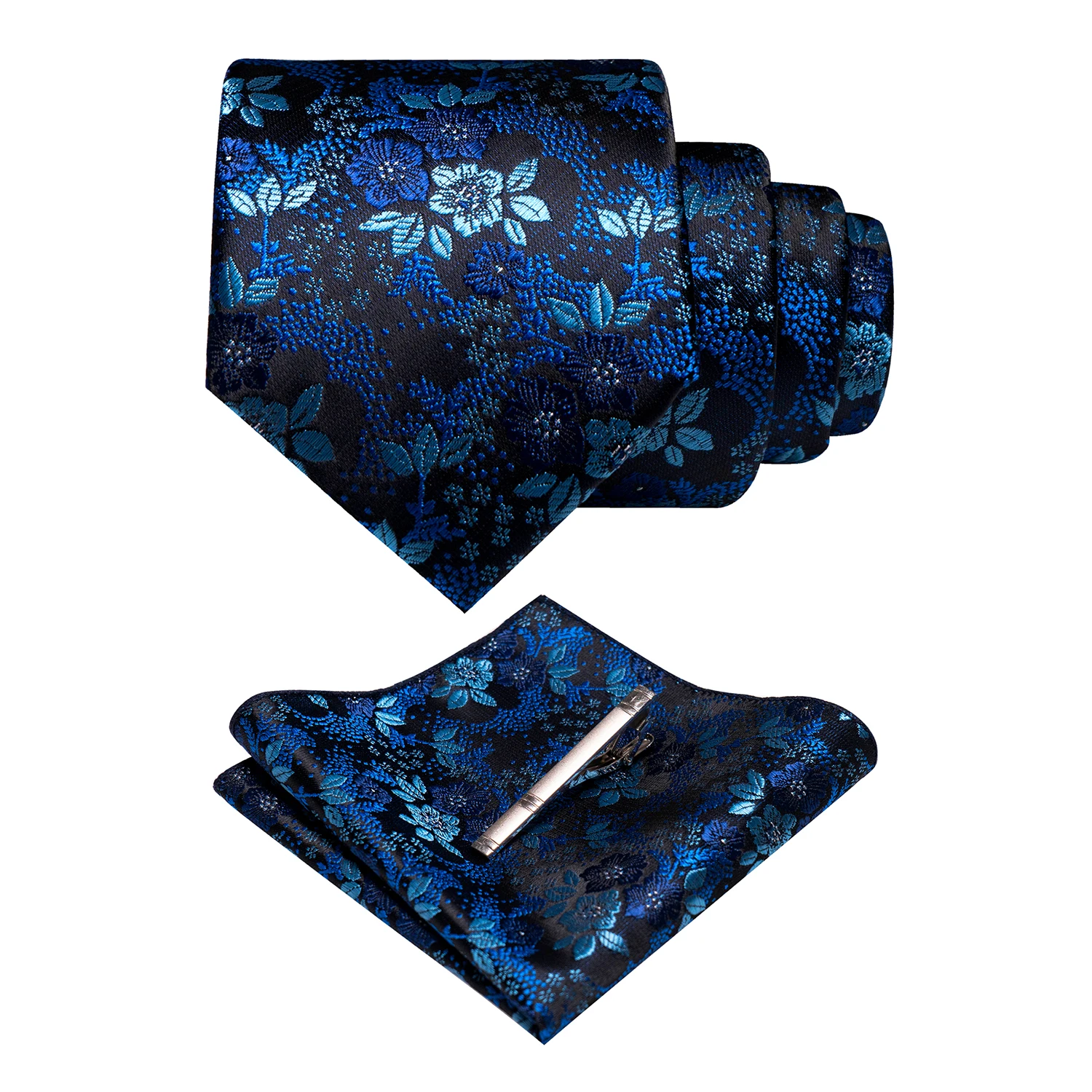 JEMYGINS Floral Silk Men Tie Pocket Square Tie Clip Sets Wedding Party Necktie Men Accessories High Quality Gravata