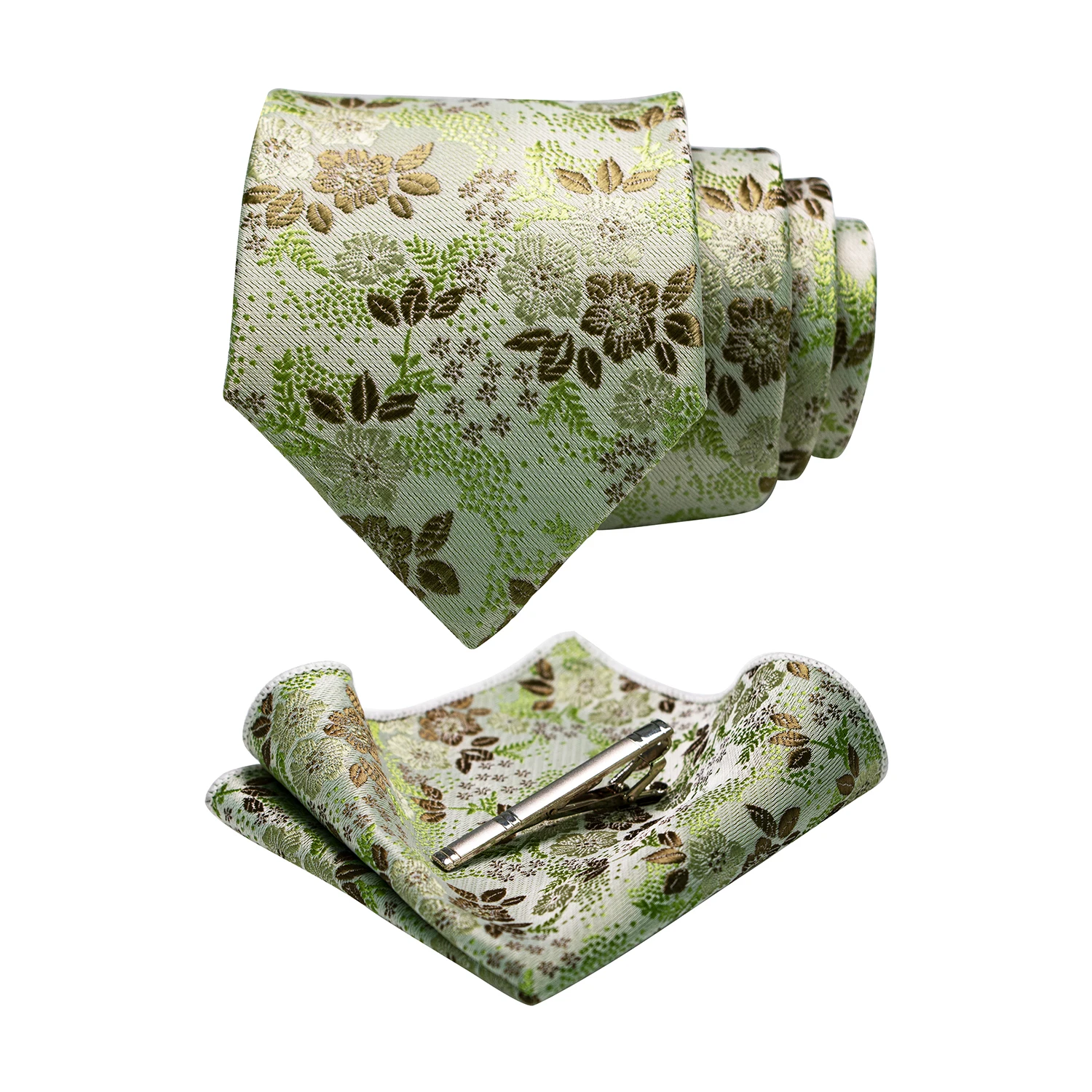JEMYGINS Floral Silk Men Tie Pocket Square Tie Clip Sets Wedding Party Necktie Men Accessories High Quality Gravata
