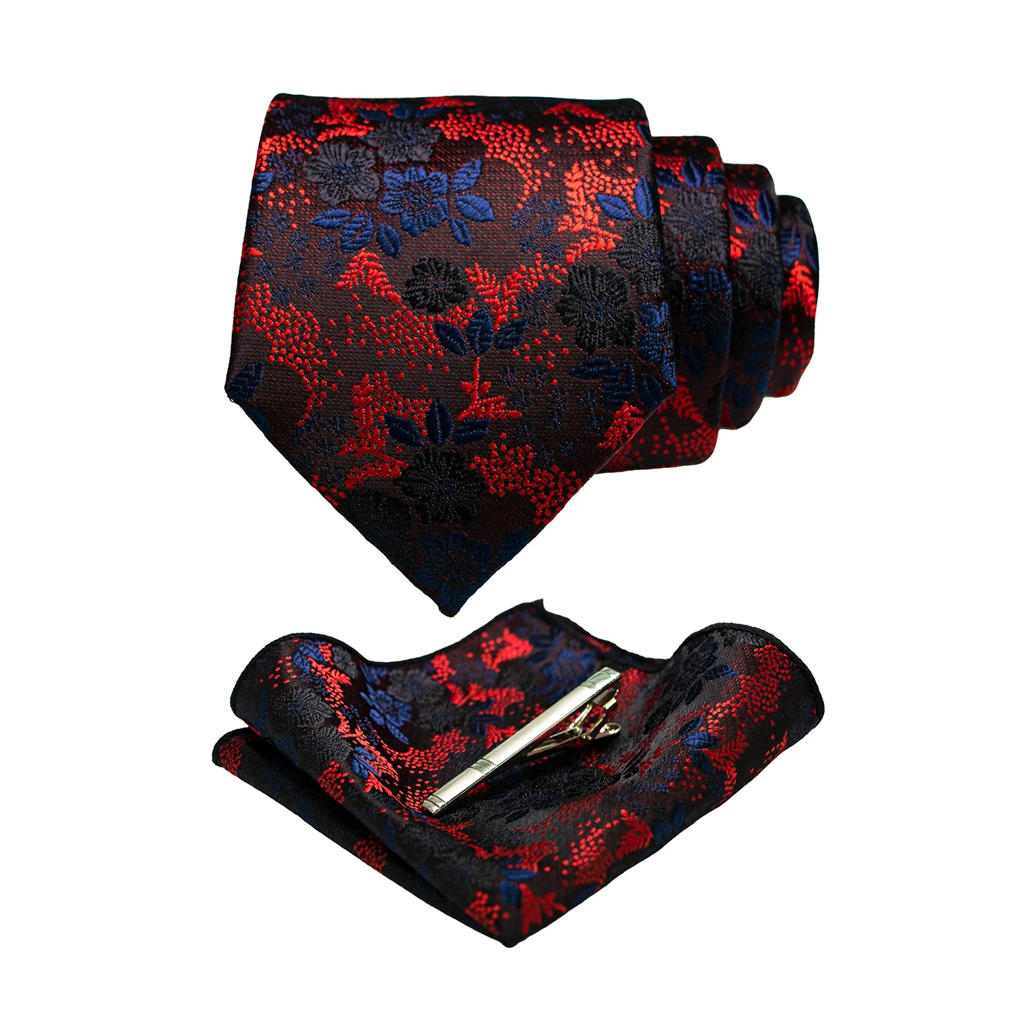 JEMYGINS Floral Silk Men Tie Pocket Square Tie Clip Sets Wedding Party Necktie Men Accessories High Quality Gravata