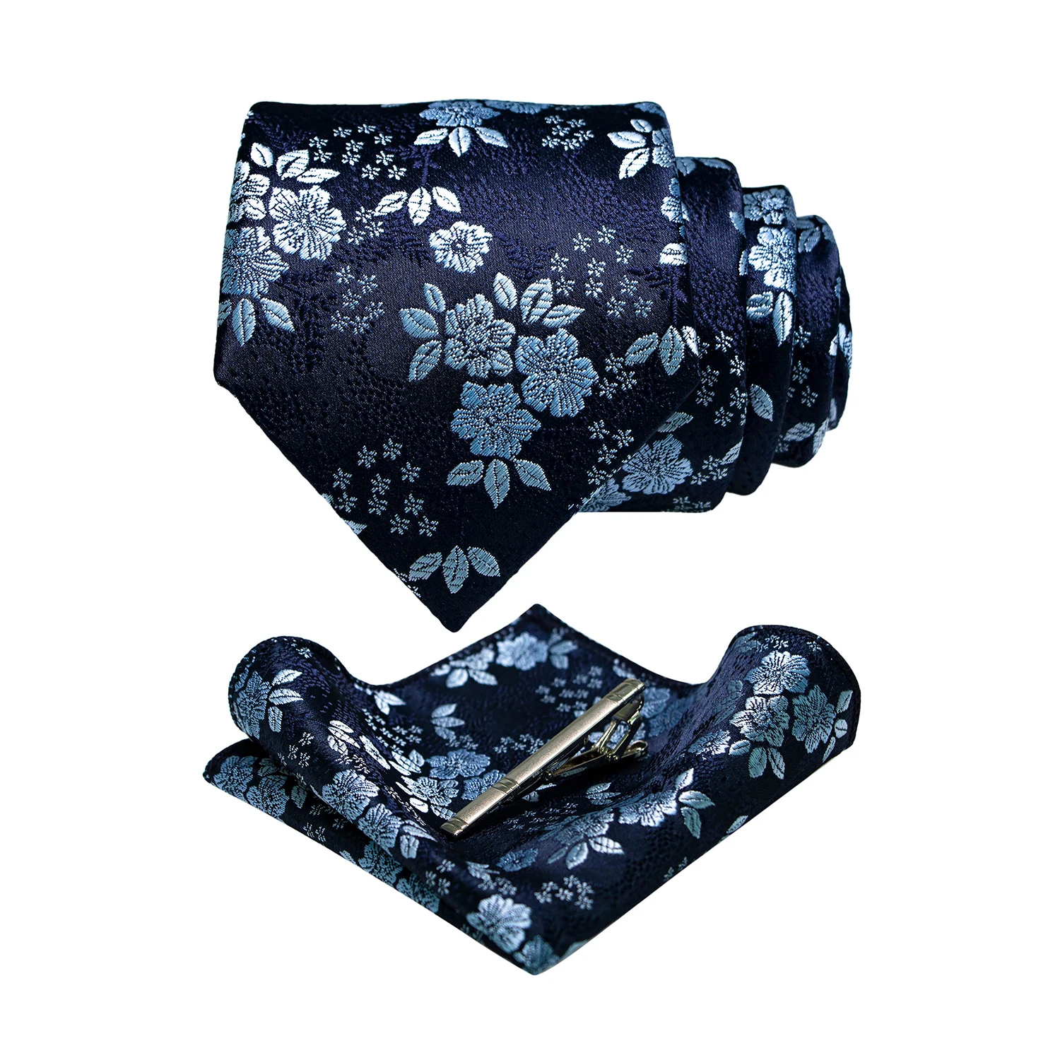 JEMYGINS Floral Silk Men Tie Pocket Square Tie Clip Sets Wedding Party Necktie Men Accessories High Quality Gravata