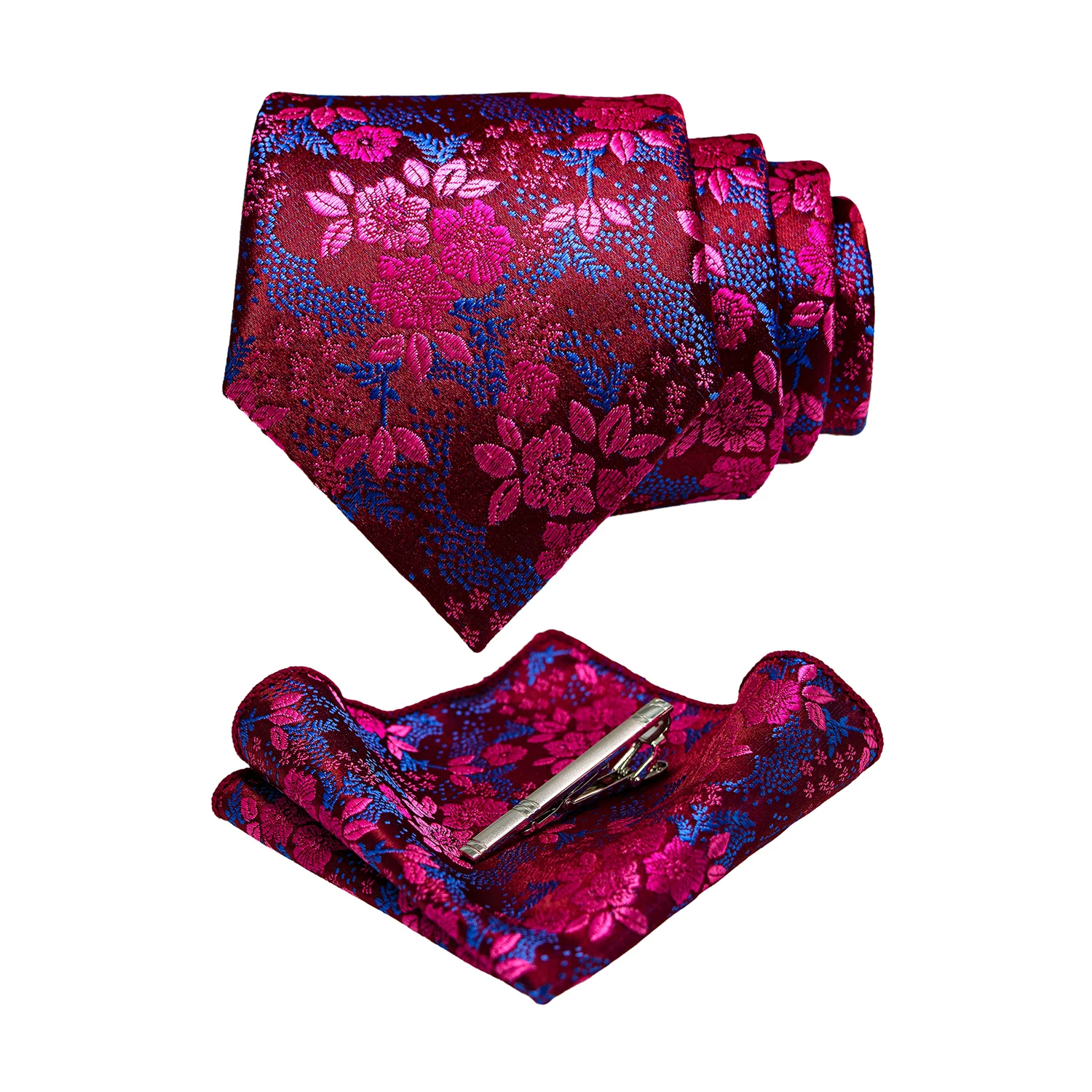 JEMYGINS Floral Silk Men Tie Pocket Square Tie Clip Sets Wedding Party Necktie Men Accessories High Quality Gravata