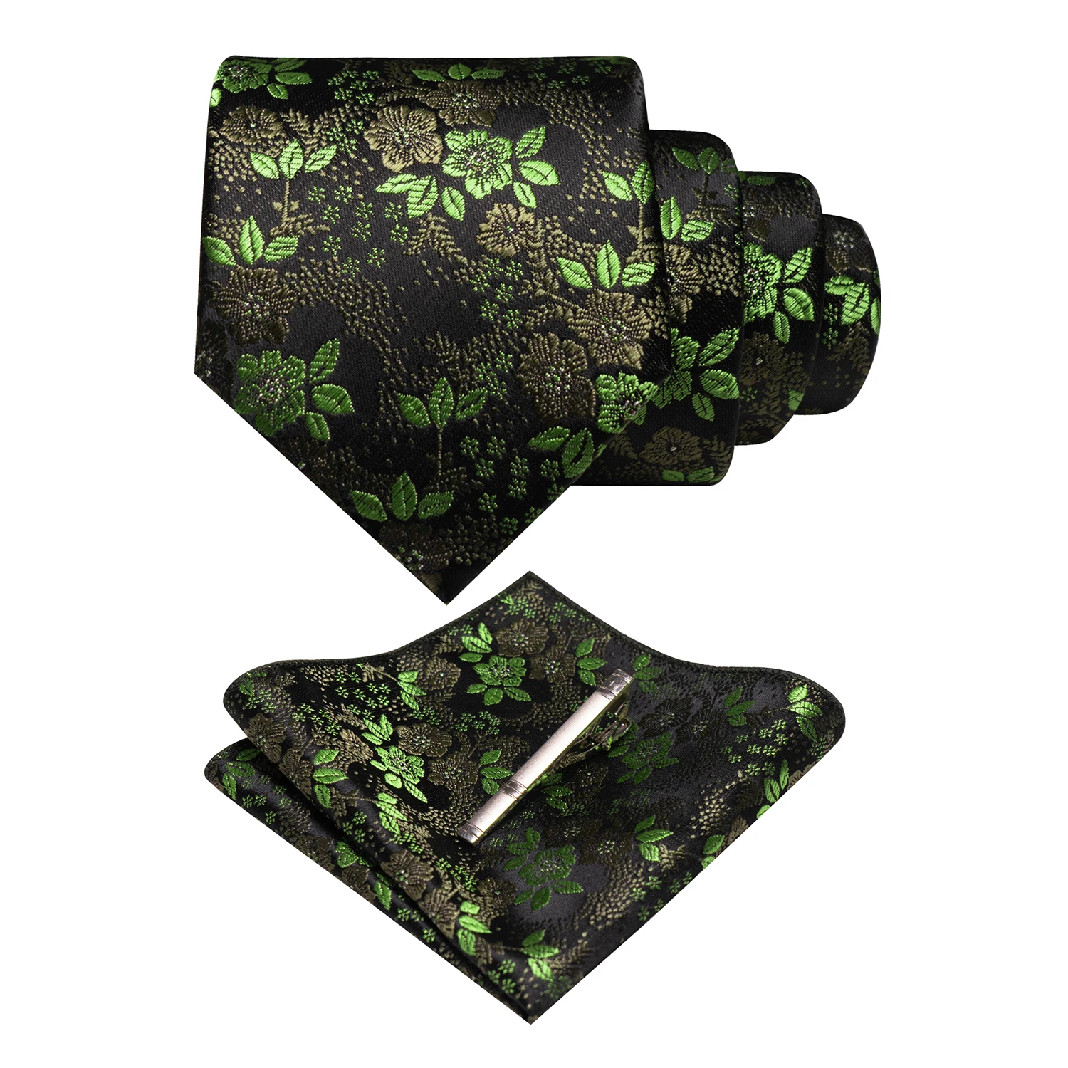 JEMYGINS Floral Silk Men Tie Pocket Square Tie Clip Sets Wedding Party Necktie Men Accessories High Quality Gravata
