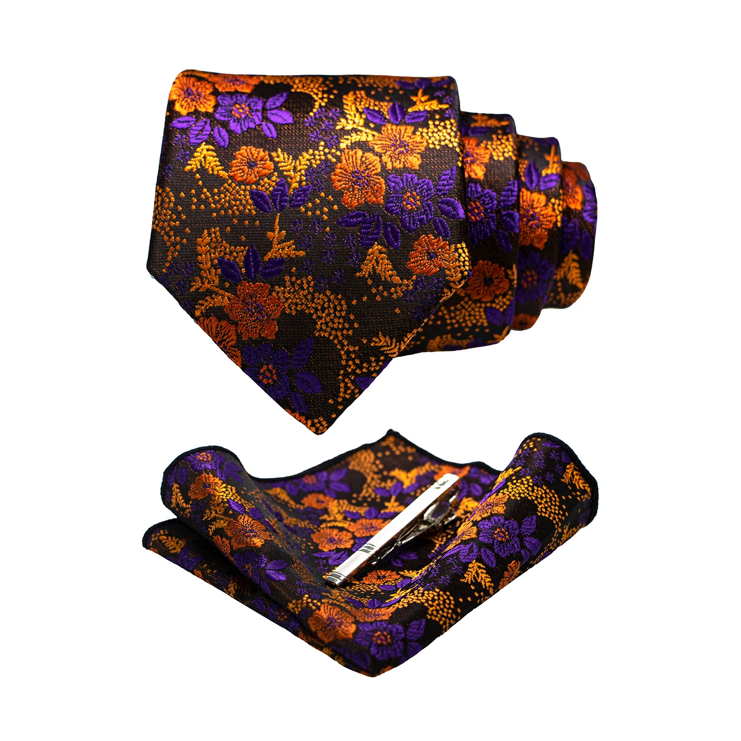 JEMYGINS Floral Silk Men Tie Pocket Square Tie Clip Sets Wedding Party Necktie Men Accessories High Quality Gravata