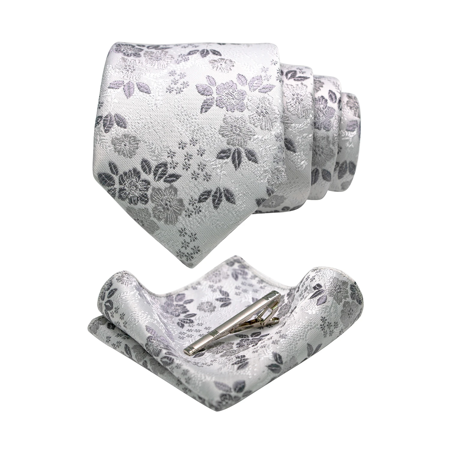 JEMYGINS Floral Silk Men Tie Pocket Square Tie Clip Sets Wedding Party Necktie Men Accessories High Quality Gravata