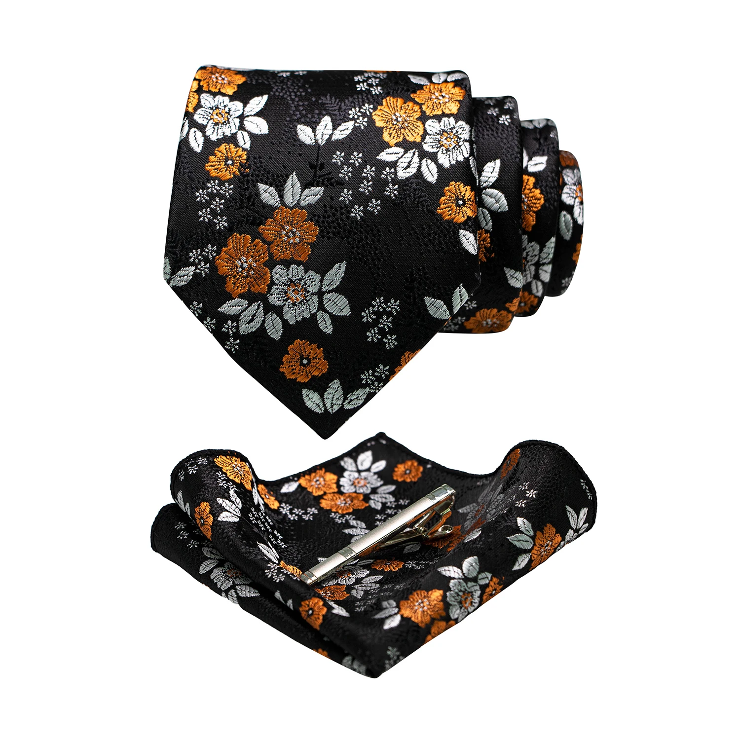 JEMYGINS Floral Silk Men Tie Pocket Square Tie Clip Sets Wedding Party Necktie Men Accessories High Quality Gravata