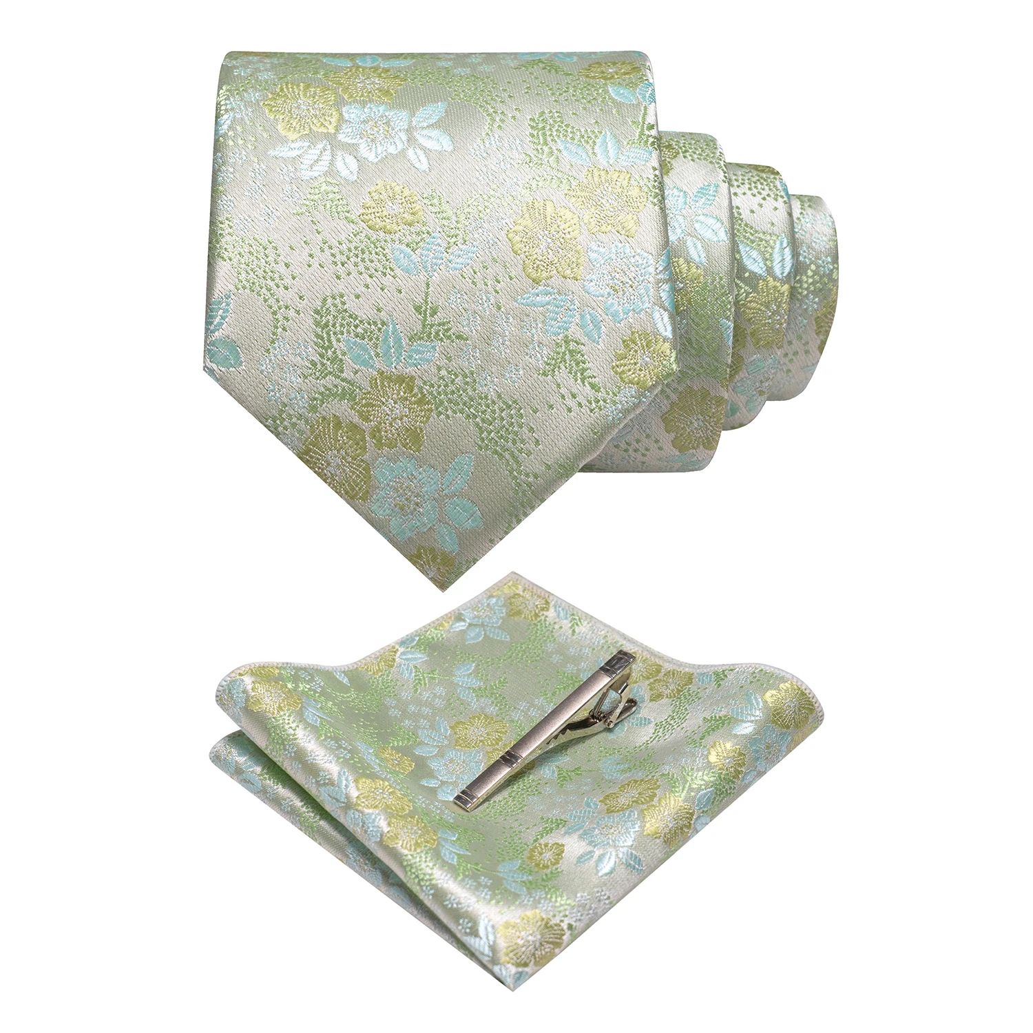 JEMYGINS Floral Silk Men Tie Pocket Square Tie Clip Sets Wedding Party Necktie Men Accessories High Quality Gravata