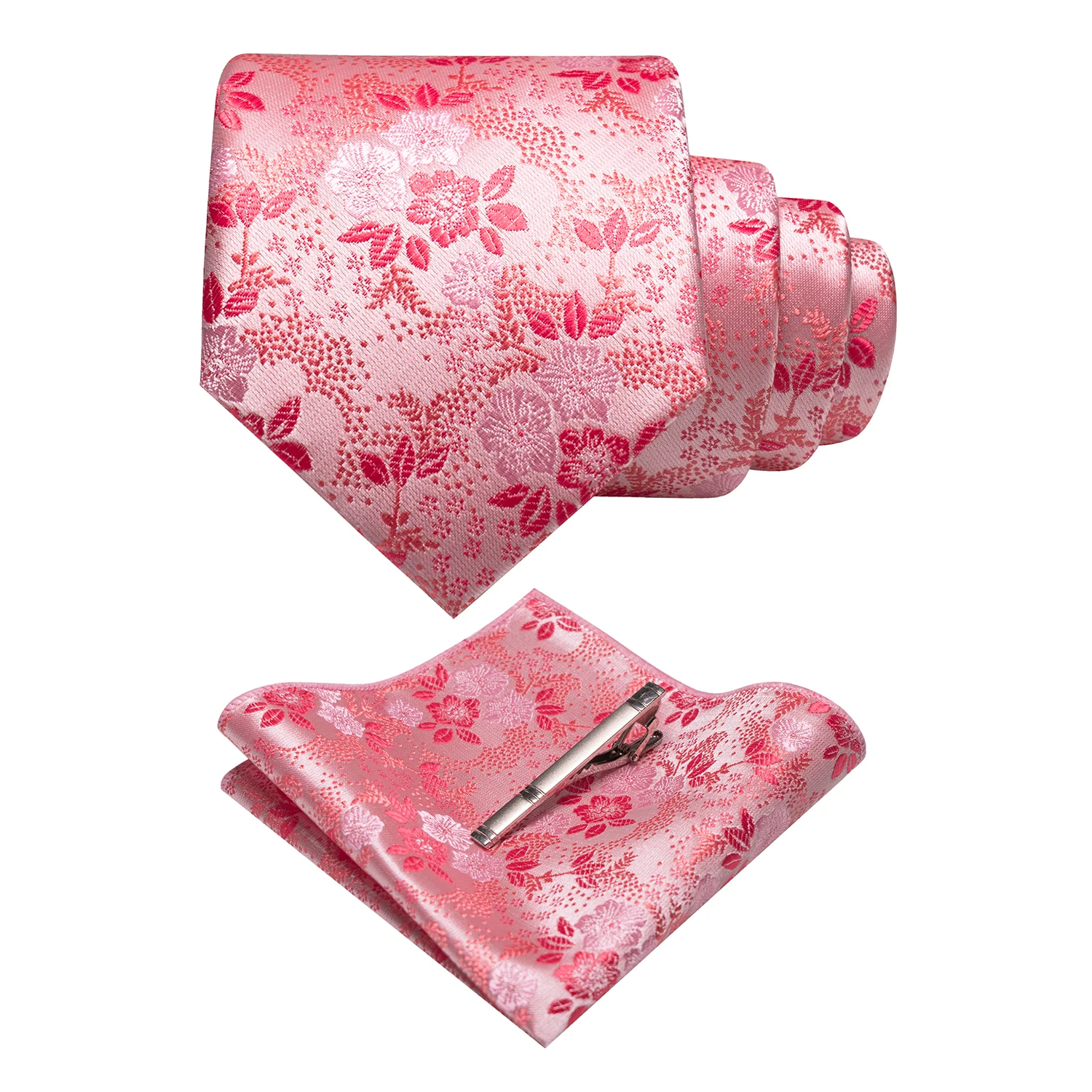 JEMYGINS Floral Silk Men Tie Pocket Square Tie Clip Sets Wedding Party Necktie Men Accessories High Quality Gravata