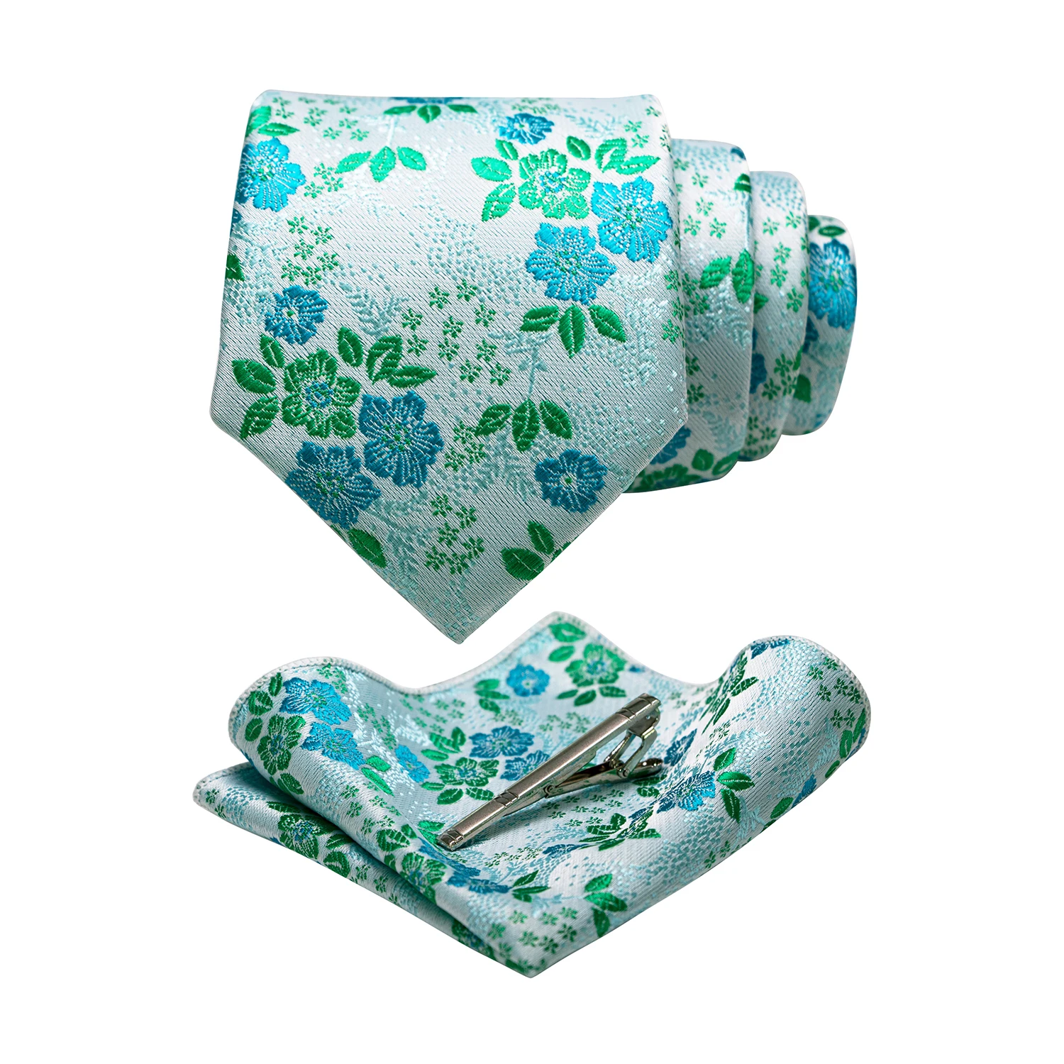 JEMYGINS Floral Silk Men Tie Pocket Square Tie Clip Sets Wedding Party Necktie Men Accessories High Quality Gravata