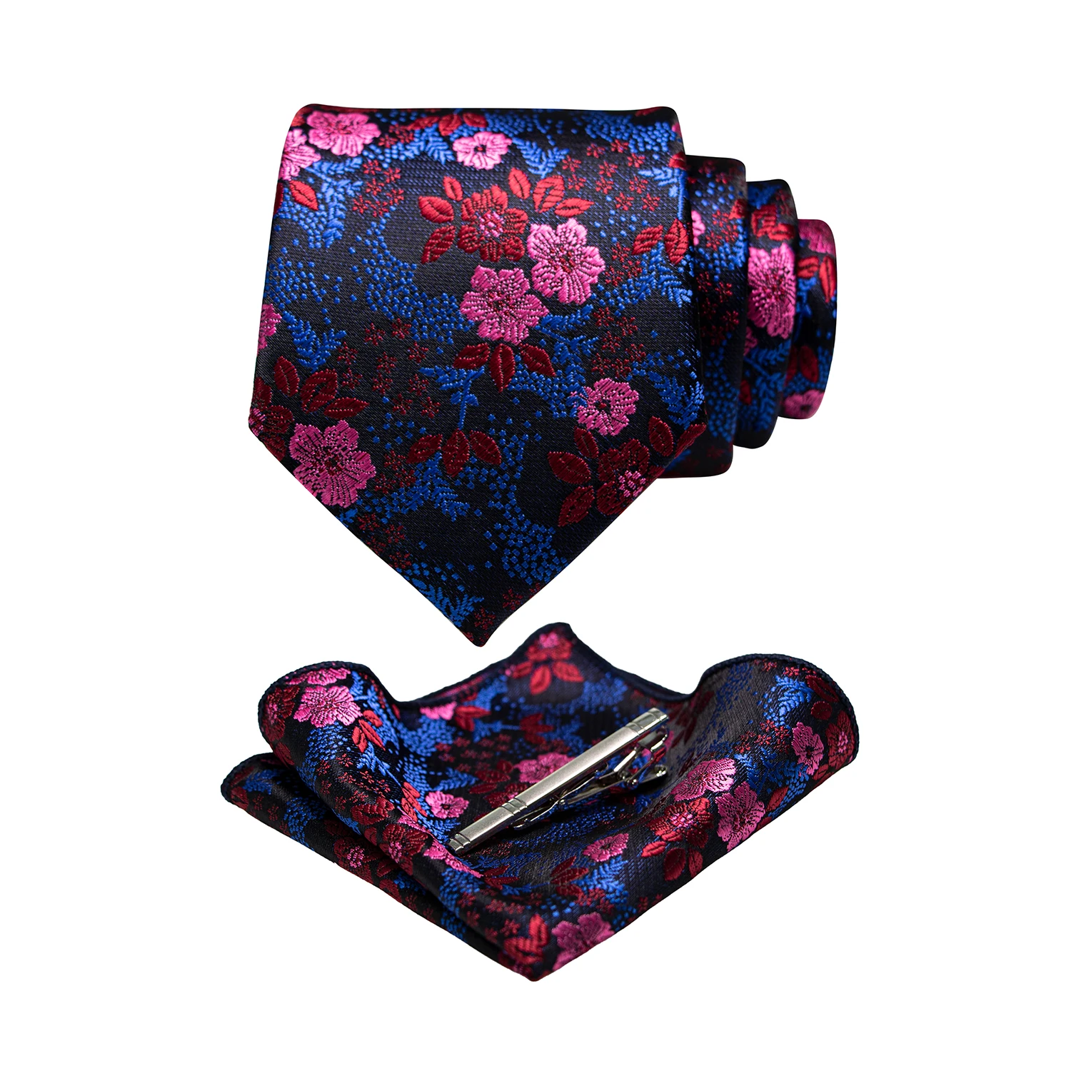JEMYGINS Floral Silk Men Tie Pocket Square Tie Clip Sets Wedding Party Necktie Men Accessories High Quality Gravata