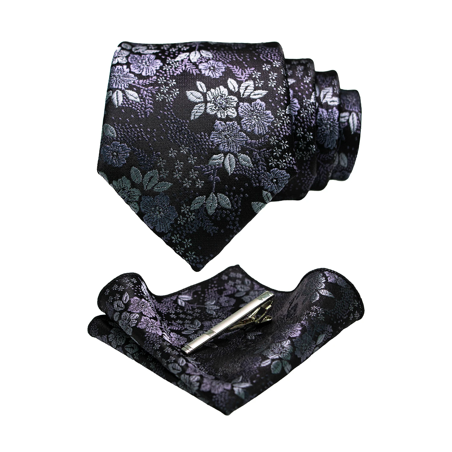 JEMYGINS Floral Silk Men Tie Pocket Square Tie Clip Sets Wedding Party Necktie Men Accessories High Quality Gravata