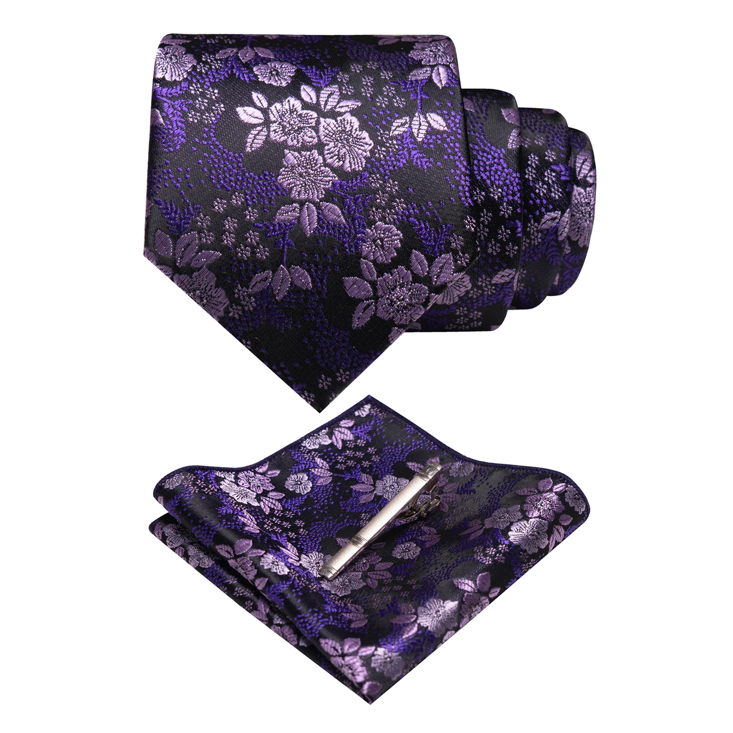 JEMYGINS Floral Silk Men Tie Pocket Square Tie Clip Sets Wedding Party Necktie Men Accessories High Quality Gravata