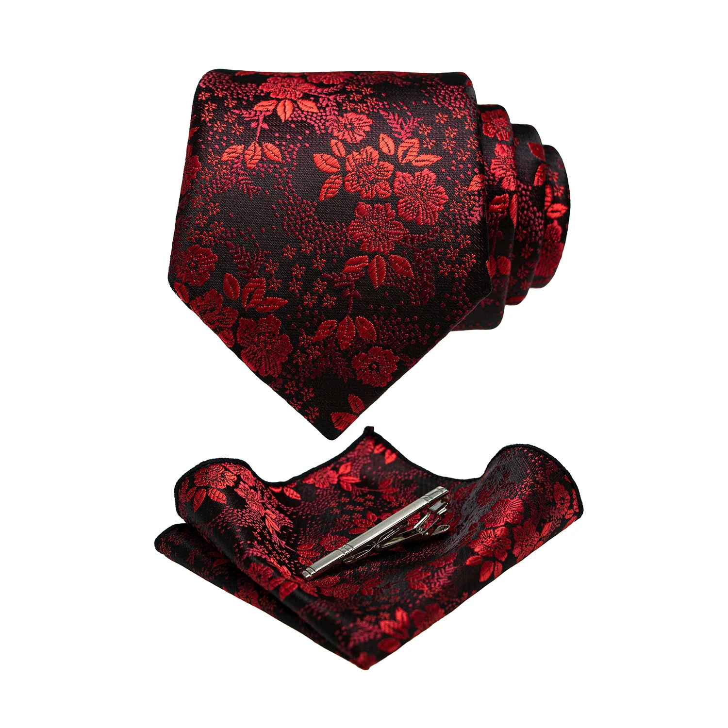 JEMYGINS Floral Silk Men Tie Pocket Square Tie Clip Sets Wedding Party Necktie Men Accessories High Quality Gravata
