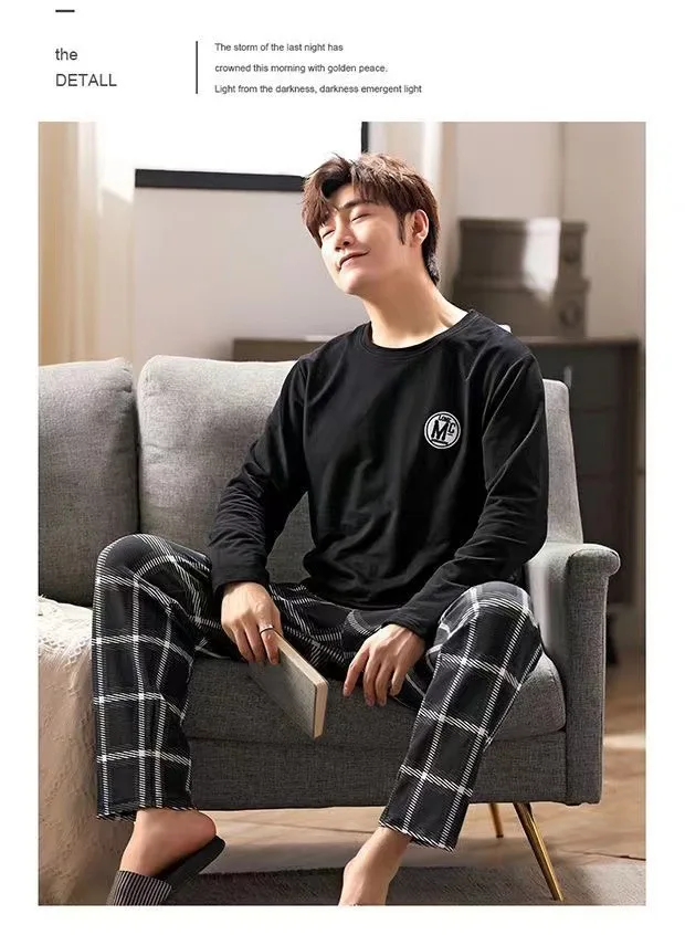 2-Piece New Spring And Fall Men's Pajamas Set Boys Soft Long-Sleeved Sleep Rest Home Party Pajamas Men's Casual Homewear