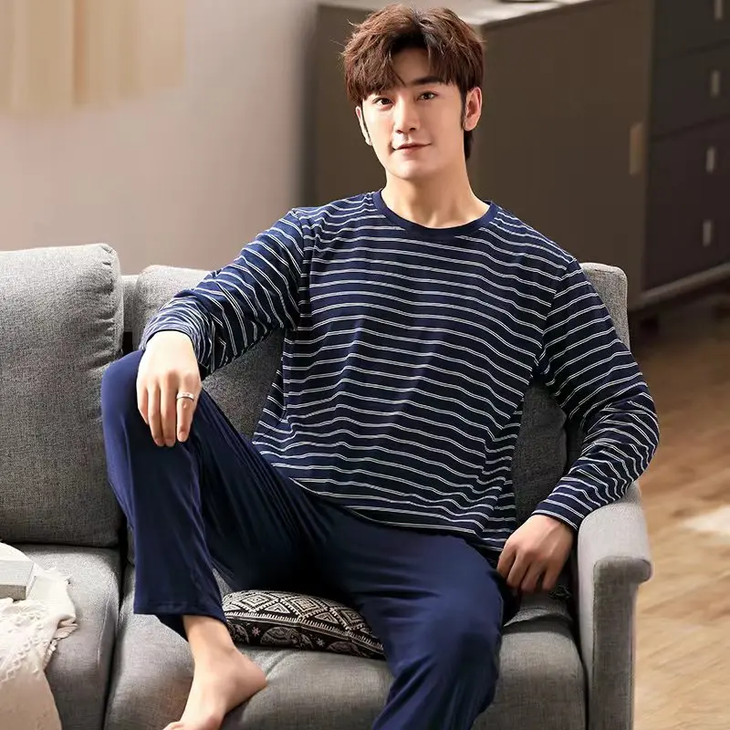 2-Piece New Spring And Fall Men's Pajamas Set Boys Soft Long-Sleeved Sleep Rest Home Party Pajamas Men's Casual Homewear