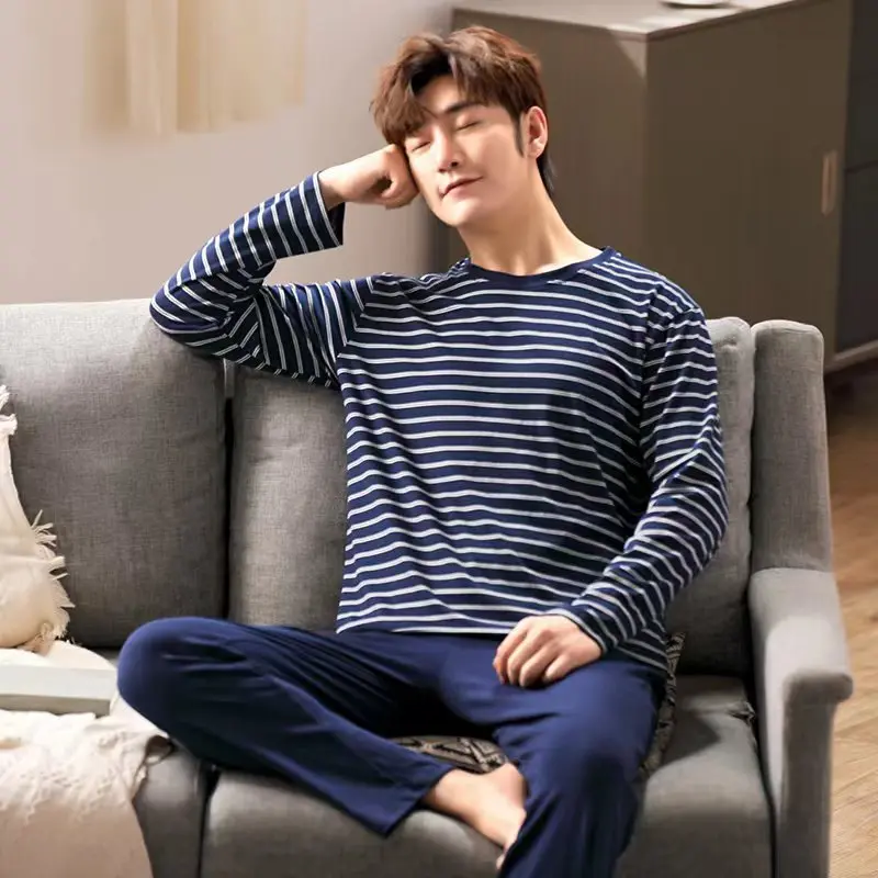 2-Piece New Spring And Fall Men's Pajamas Set Boys Soft Long-Sleeved Sleep Rest Home Party Pajamas Men's Casual Homewear
