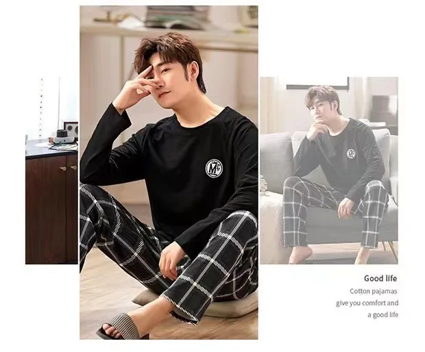 2-Piece New Spring And Fall Men's Pajamas Set Boys Soft Long-Sleeved Sleep Rest Home Party Pajamas Men's Casual Homewear