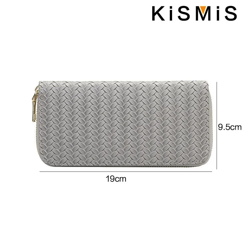 KISMIS Long Wallets Women Zipper Purse and Wallet New Fashion PU Leather Ladies Dinner Mobile Phone Bags Card Package Black