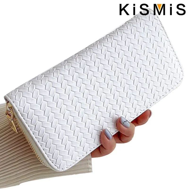 KISMIS Long Wallets Women Zipper Purse and Wallet New Fashion PU Leather Ladies Dinner Mobile Phone Bags Card Package Black