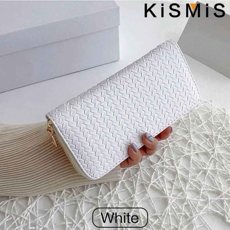 KISMIS Long Wallets Women Zipper Purse and Wallet New Fashion PU Leather Ladies Dinner Mobile Phone Bags Card Package Black