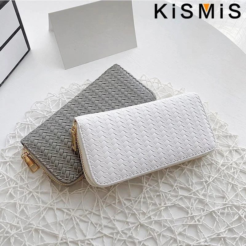 KISMIS Long Wallets Women Zipper Purse and Wallet New Fashion PU Leather Ladies Dinner Mobile Phone Bags Card Package Black