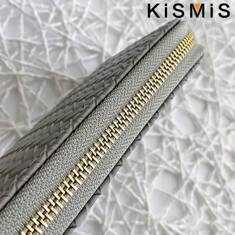 KISMIS Long Wallets Women Zipper Purse and Wallet New Fashion PU Leather Ladies Dinner Mobile Phone Bags Card Package Black