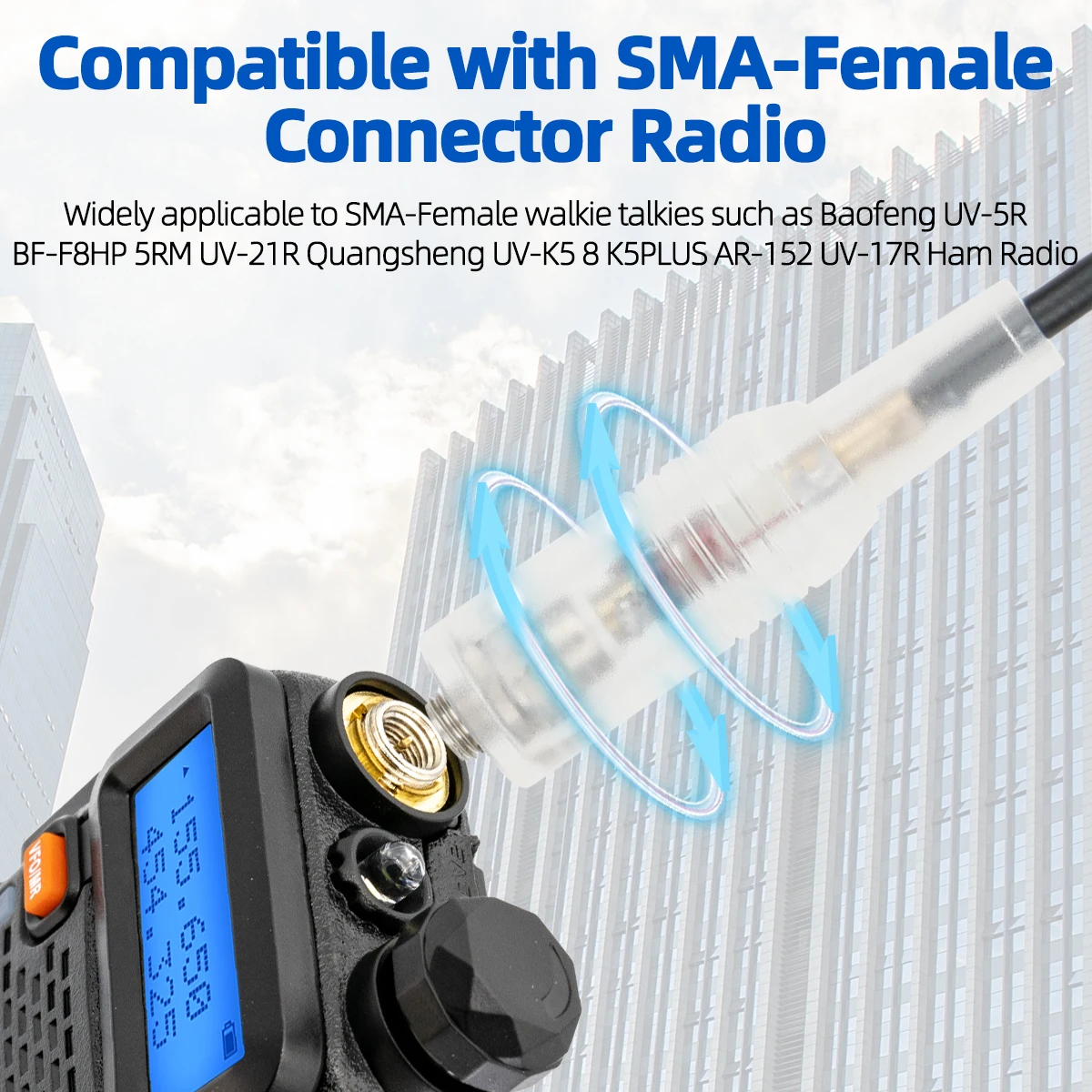 ABBREE Walkie Talkie AR-771T Dual Band SMA-Female Antenna for Baofeng UV-5R BF-888S UV-21 PRO Quangsheng UV-K5 UV-K6 Ham Radio