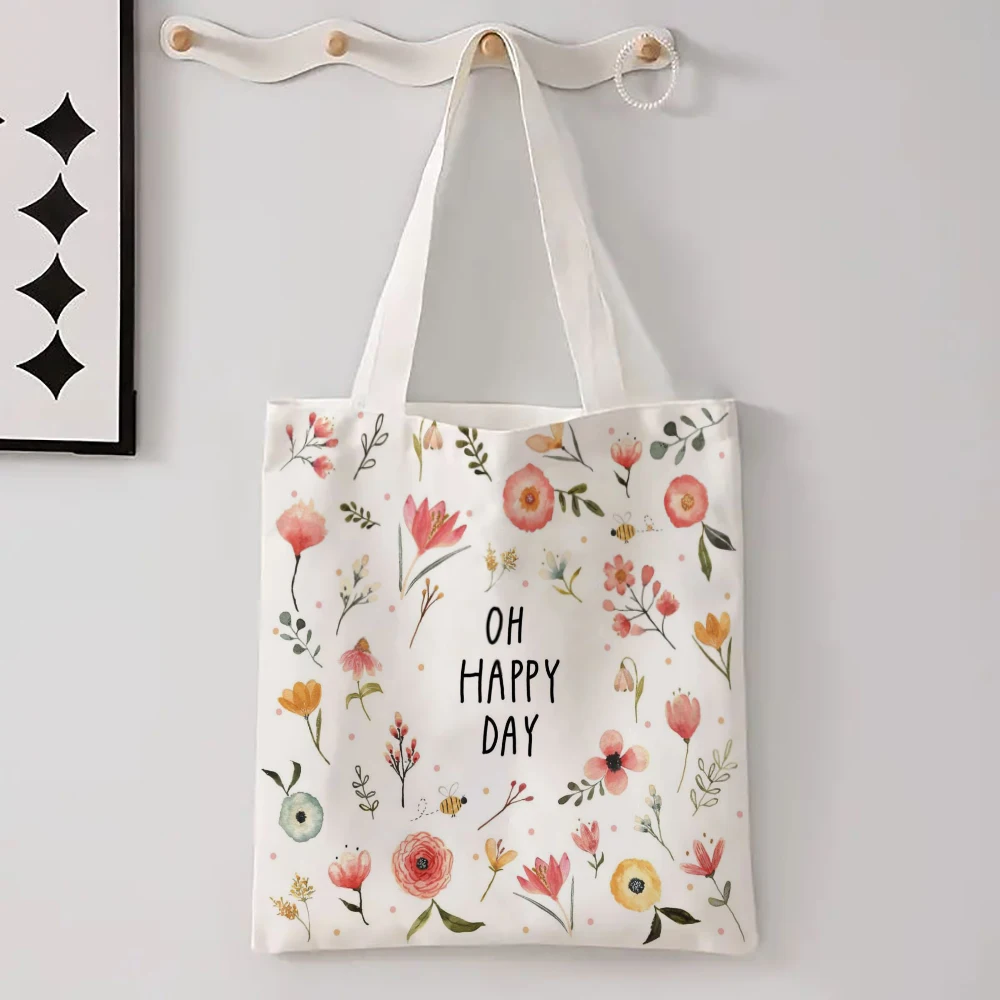 New Flower Printed Linen Bag For Women, Versatile Shoulder Bag, Lavender, Various Small Flower Patterns Shopping Bag