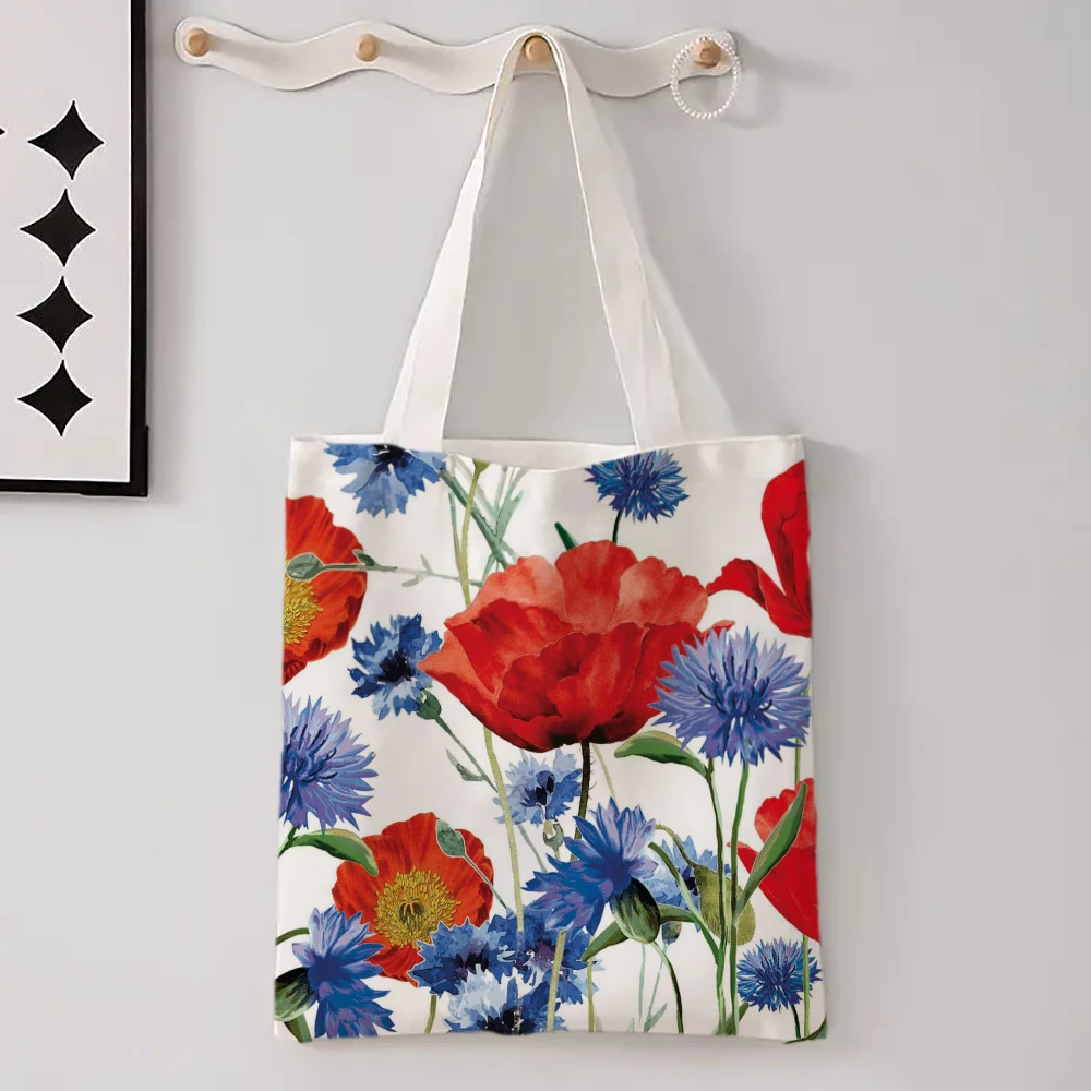 New Flower Printed Linen Bag For Women, Versatile Shoulder Bag, Lavender, Various Small Flower Patterns Shopping Bag