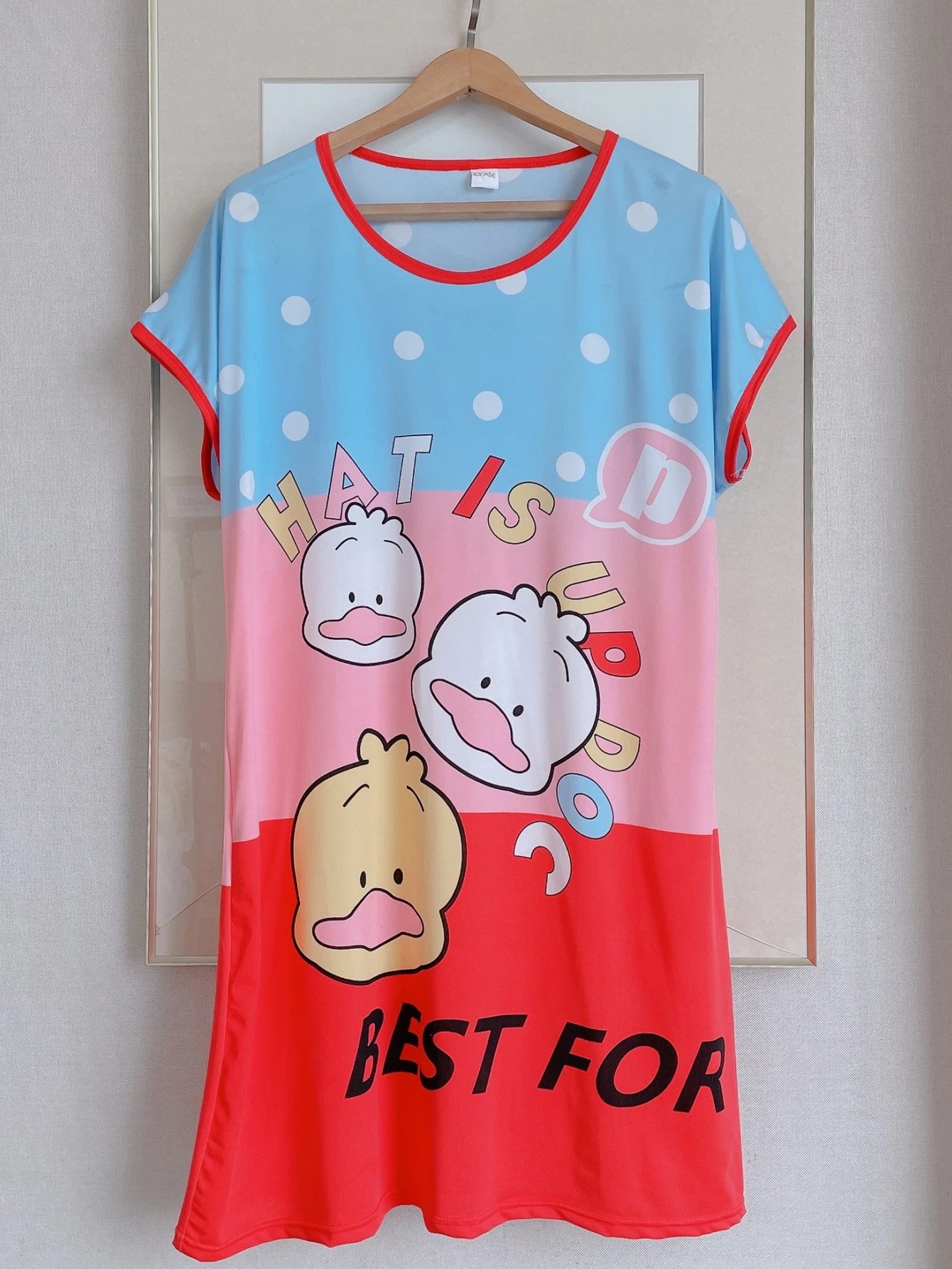 1PC, Summer And Autumn Cool Cute Girls Cartoon Nightdress, Comfortable Short-sleeved Dress, Women's Home Wear, Polyester Pajama