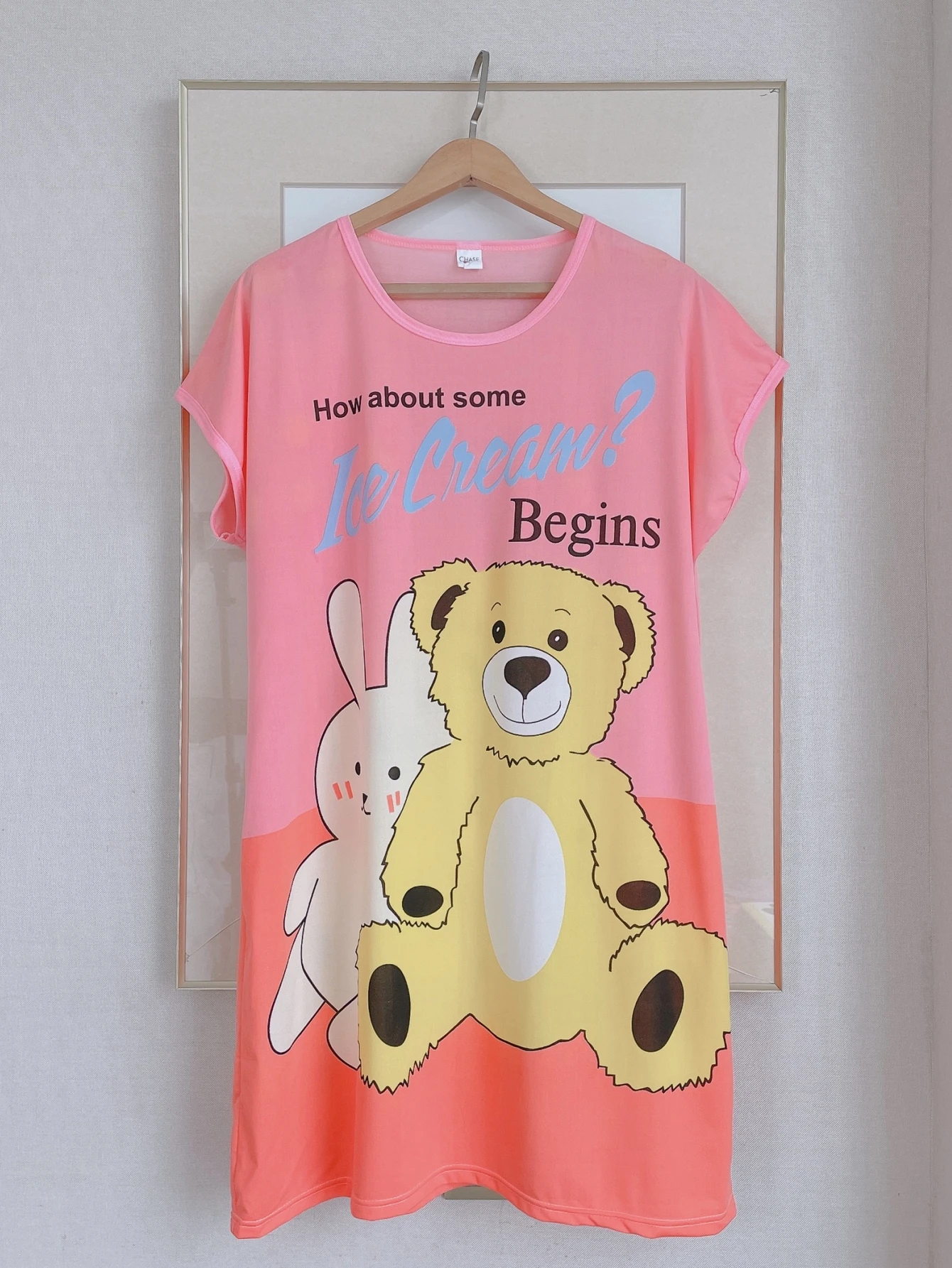 1PC, Summer And Autumn Cool Cute Girls Cartoon Nightdress, Comfortable Short-sleeved Dress, Women's Home Wear, Polyester Pajama