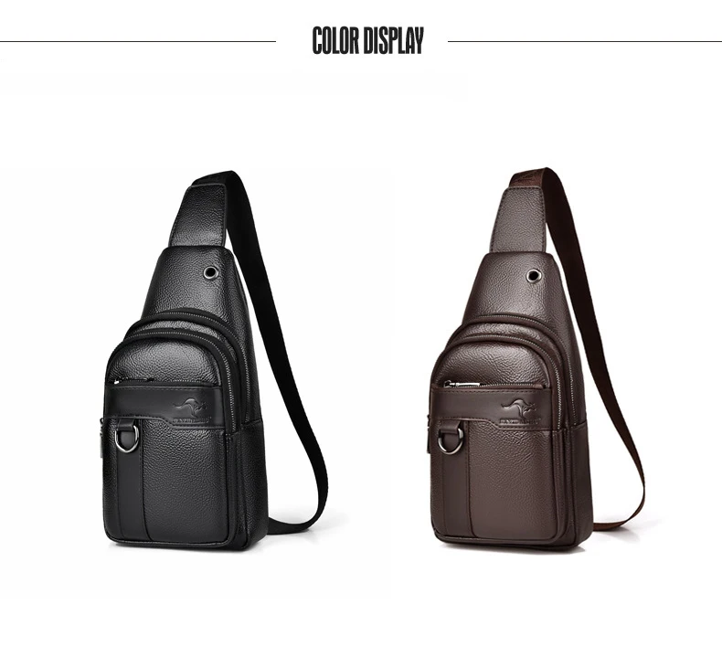 2026New Kangaroo Luxury Brand Chest Pack Men Crossbody Bag Black Brown Leather Chest Bag Casual Travel Sling Bag Messenger Bag