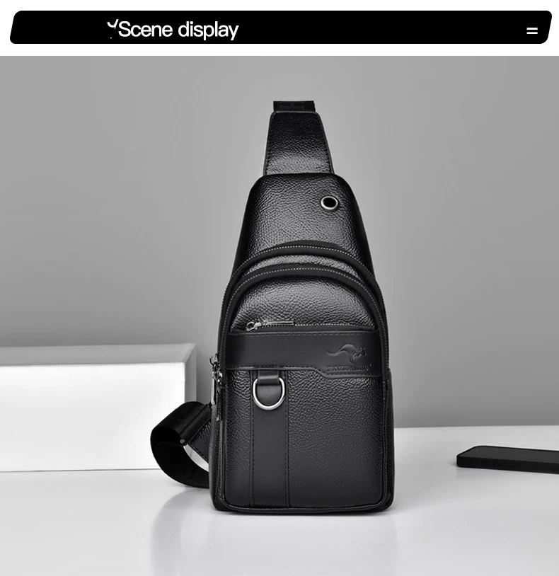 2026New Kangaroo Luxury Brand Chest Pack Men Crossbody Bag Black Brown Leather Chest Bag Casual Travel Sling Bag Messenger Bag