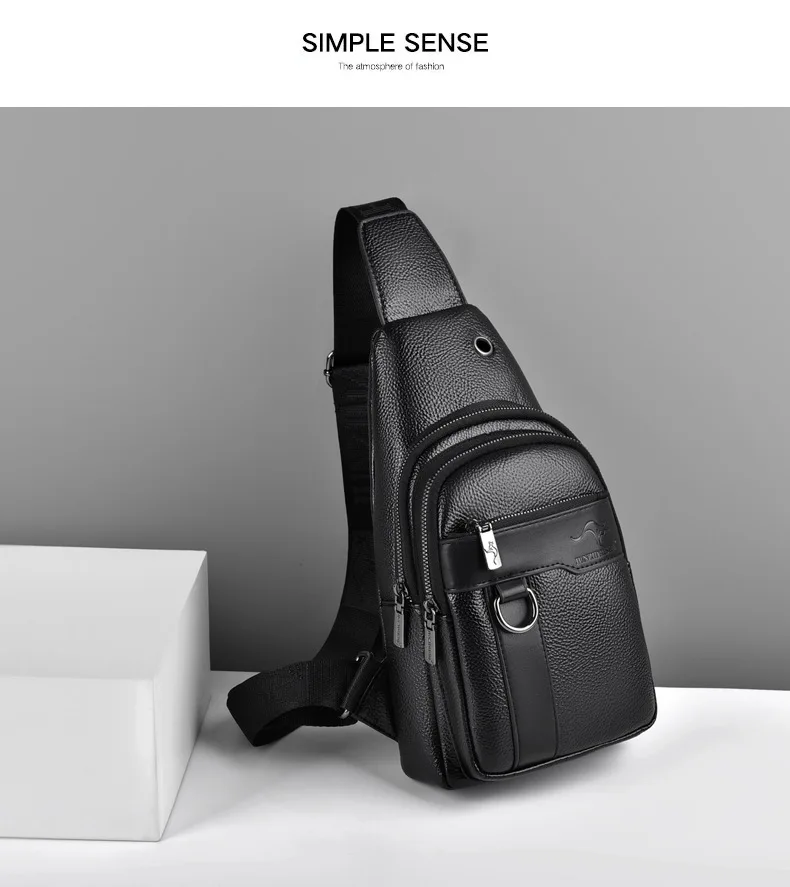 2026New Kangaroo Luxury Brand Chest Pack Men Crossbody Bag Black Brown Leather Chest Bag Casual Travel Sling Bag Messenger Bag