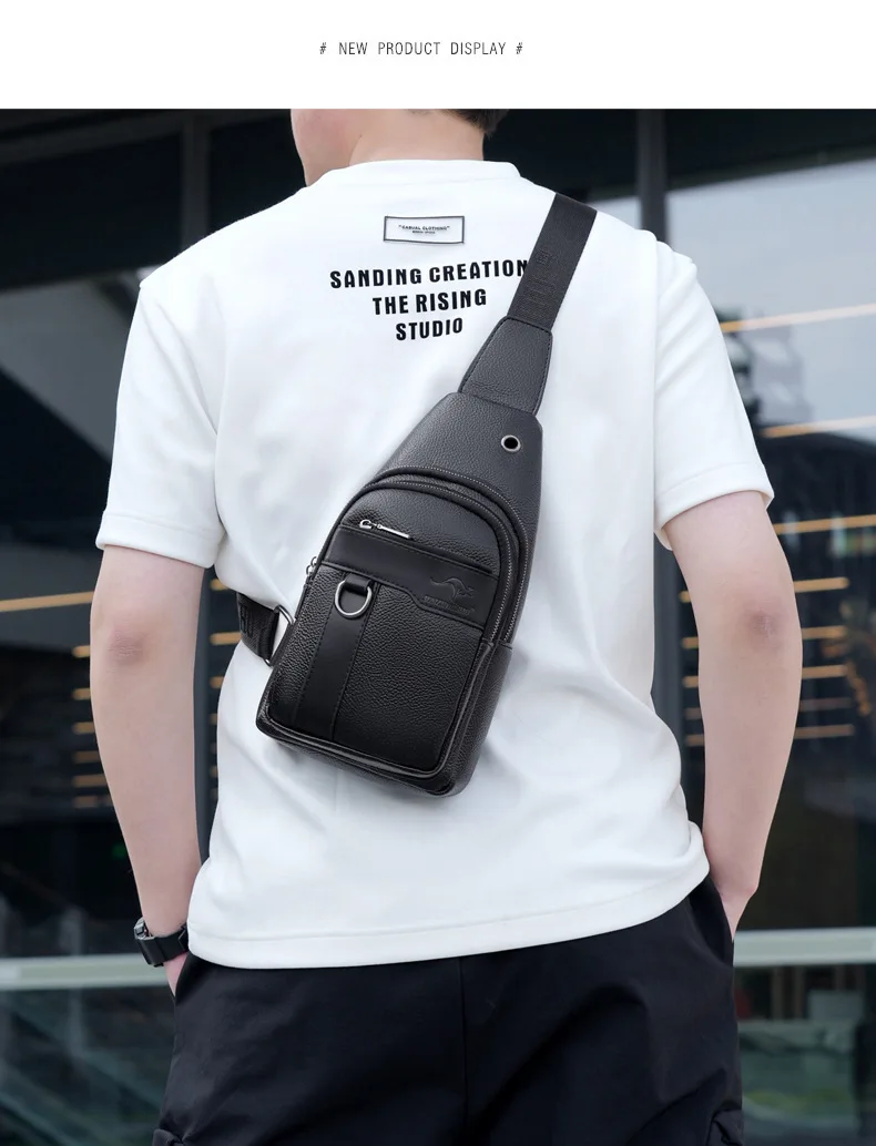 2026New Kangaroo Luxury Brand Chest Pack Men Crossbody Bag Black Brown Leather Chest Bag Casual Travel Sling Bag Messenger Bag