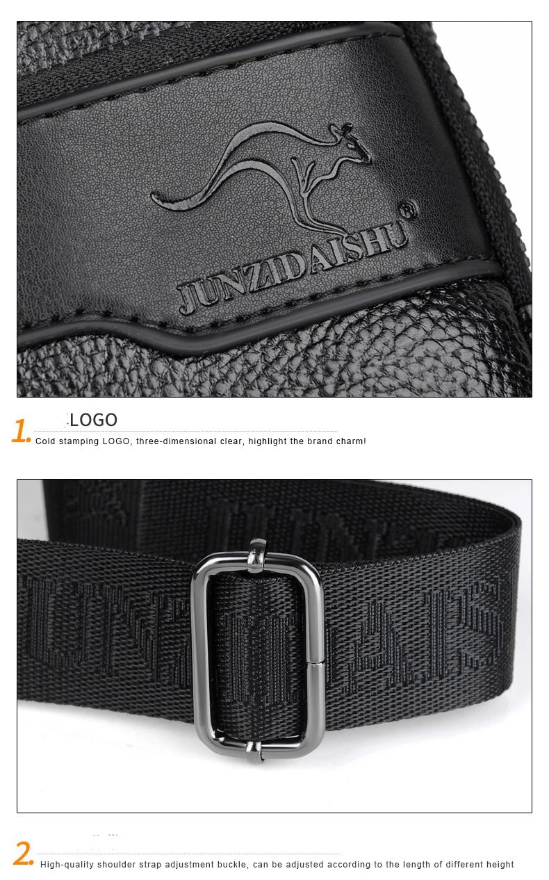 2026New Kangaroo Luxury Brand Chest Pack Men Crossbody Bag Black Brown Leather Chest Bag Casual Travel Sling Bag Messenger Bag