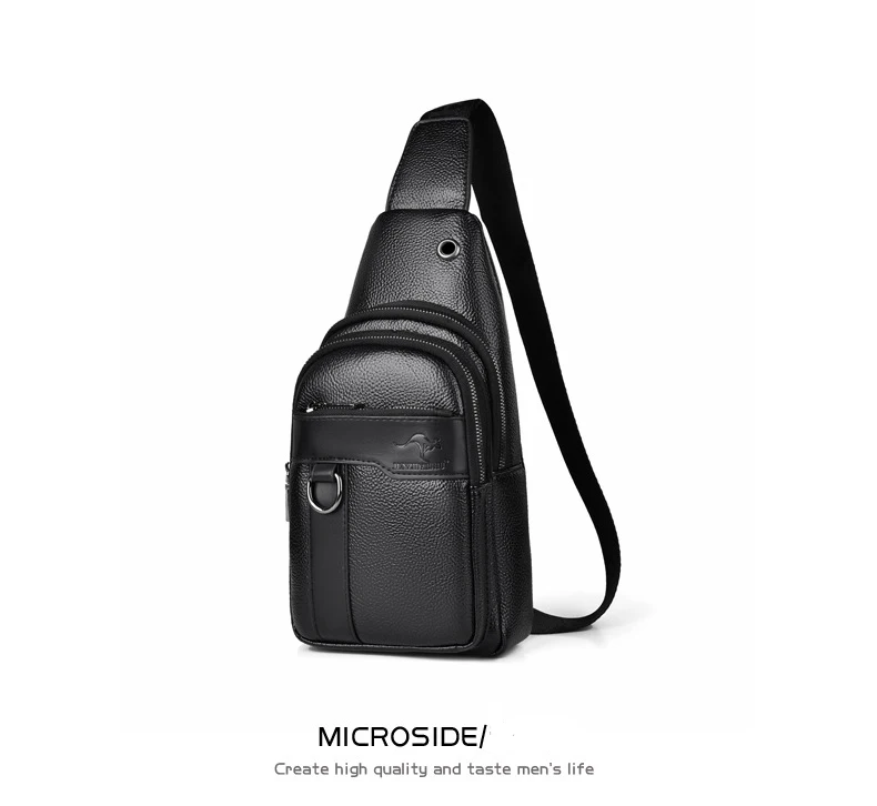 2026New Kangaroo Luxury Brand Chest Pack Men Crossbody Bag Black Brown Leather Chest Bag Casual Travel Sling Bag Messenger Bag