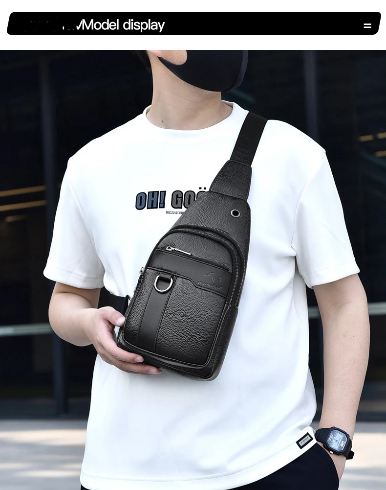 2026New Kangaroo Luxury Brand Chest Pack Men Crossbody Bag Black Brown Leather Chest Bag Casual Travel Sling Bag Messenger Bag