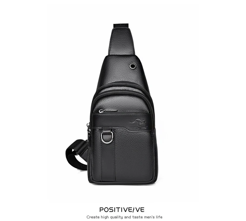 2026New Kangaroo Luxury Brand Chest Pack Men Crossbody Bag Black Brown Leather Chest Bag Casual Travel Sling Bag Messenger Bag