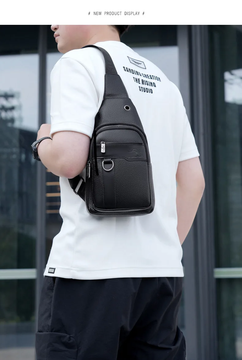 2026New Kangaroo Luxury Brand Chest Pack Men Crossbody Bag Black Brown Leather Chest Bag Casual Travel Sling Bag Messenger Bag