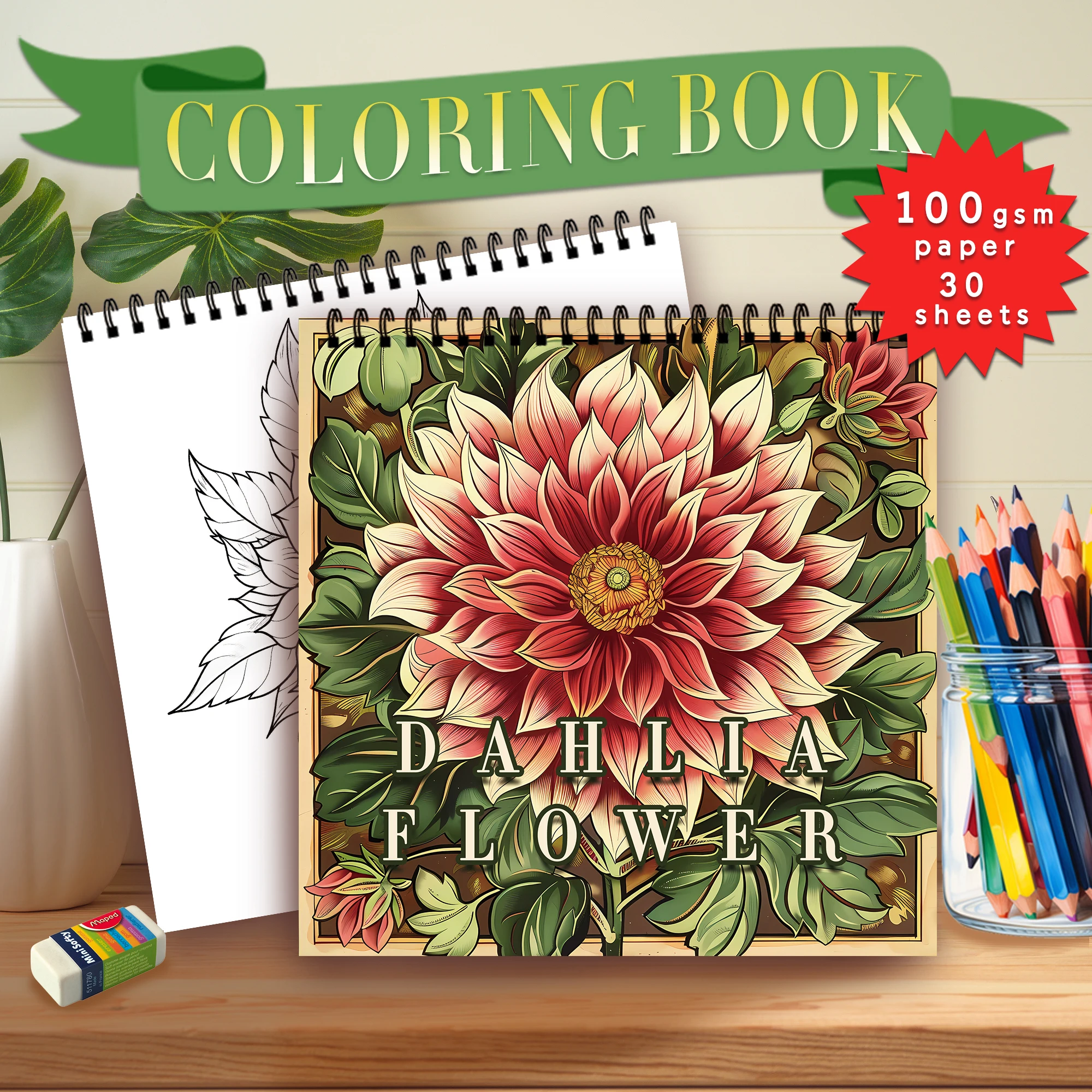 Spiral Colouring Book 30 Sheets 8.3x 8.3 Inches 100gsm Thick Paper, For Relief, Anxiety, Perfect for Many Holiday Gifts