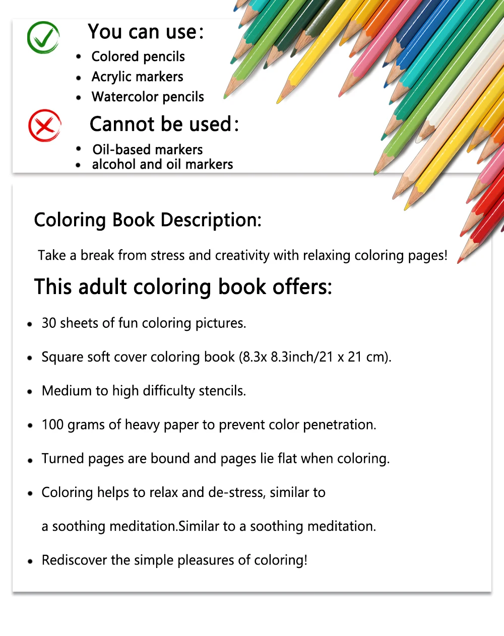 Spiral Colouring Book 30 Sheets 8.3x 8.3 Inches 100gsm Thick Paper, For Relief, Anxiety, Perfect for Many Holiday Gifts