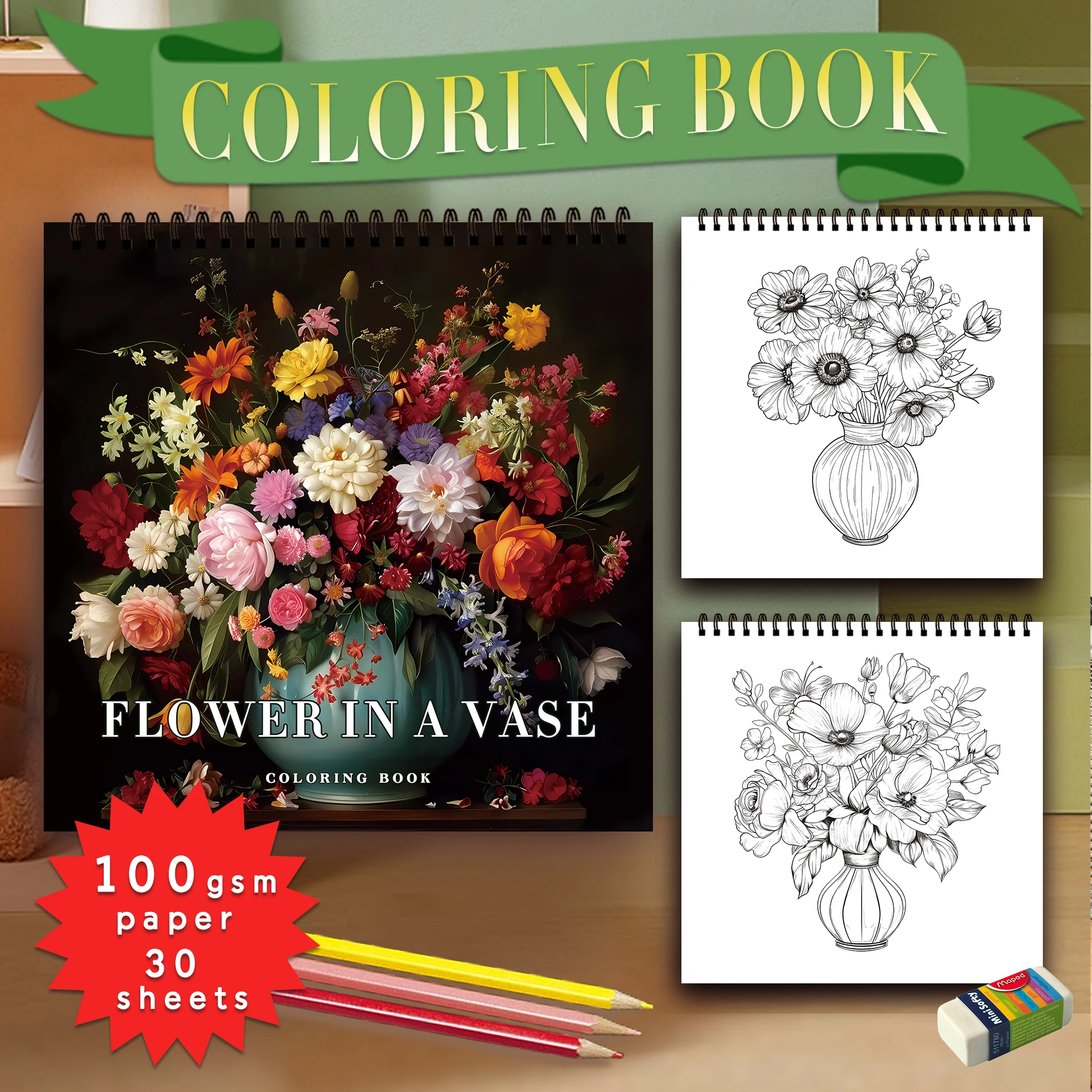 Spiral Colouring Book 30 Sheets 8.3x 8.3 Inches 100gsm Thick Paper, For Relief, Anxiety, Perfect for Many Holiday Gifts