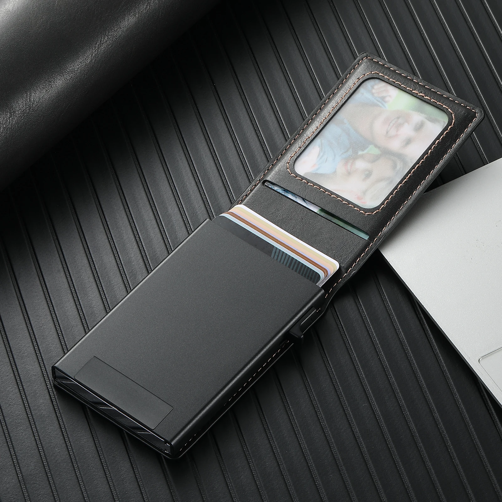 SUTENI Wallet For Men Magnetic Card Holder Wallet Leather Holder Bracket Pressing the Button Automatically Ejects the Card