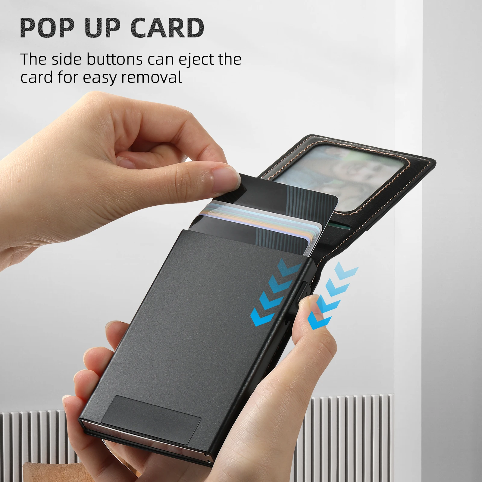 SUTENI Wallet For Men Magnetic Card Holder Wallet Leather Holder Bracket Pressing the Button Automatically Ejects the Card