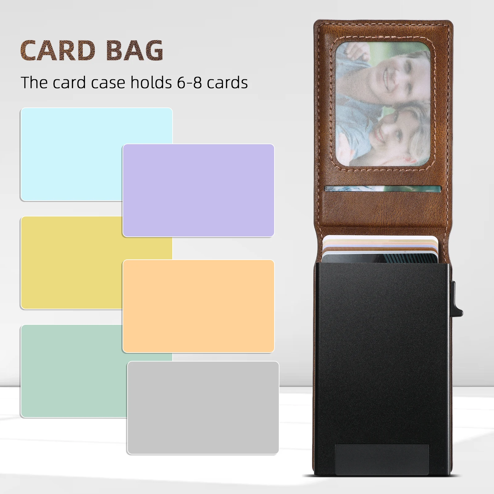 SUTENI Wallet For Men Magnetic Card Holder Wallet Leather Holder Bracket Pressing the Button Automatically Ejects the Card