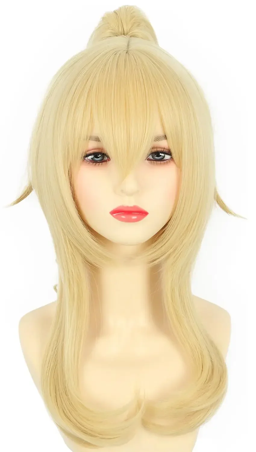 Women Blonde Ponytail Wig Princess Wig Pigtail Wig Halloween Costume Anime Cosplay Wig Synthetic Hair Girls Party