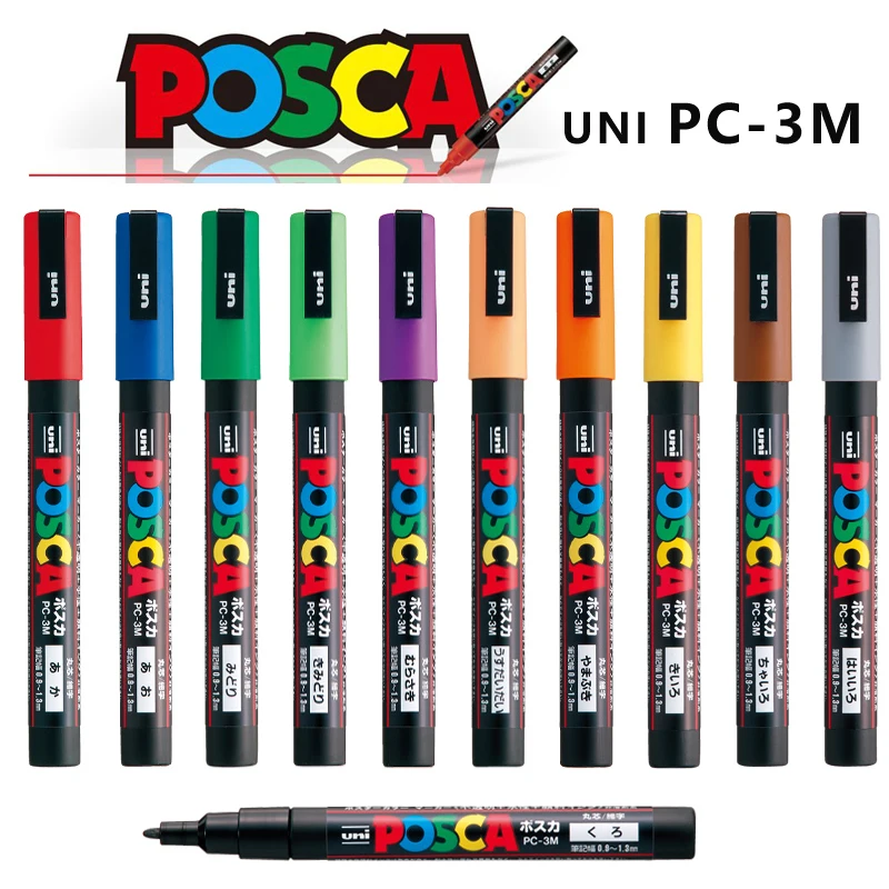 UNI PC 1M/3M/5M Posca Paint Marker Pen All Colors Water-based Pen Japan Mitsubishi Stationery DIY Painting Graffiti Art Supplies
