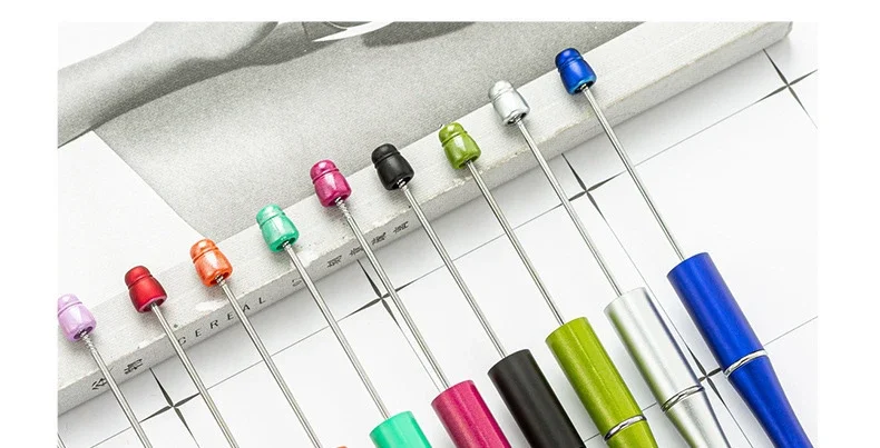 1pcs pen +6pcs Creative DIY Plastic Beaded Ballpoint Pen Printable Logo Cose Per La Scuola Pens for Writing Office Supplies
