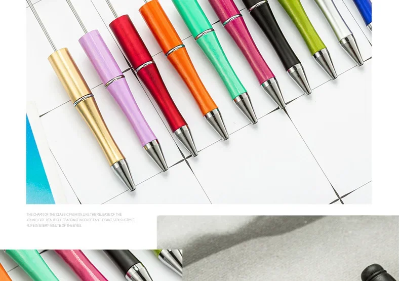 1pcs pen +6pcs Creative DIY Plastic Beaded Ballpoint Pen Printable Logo Cose Per La Scuola Pens for Writing Office Supplies